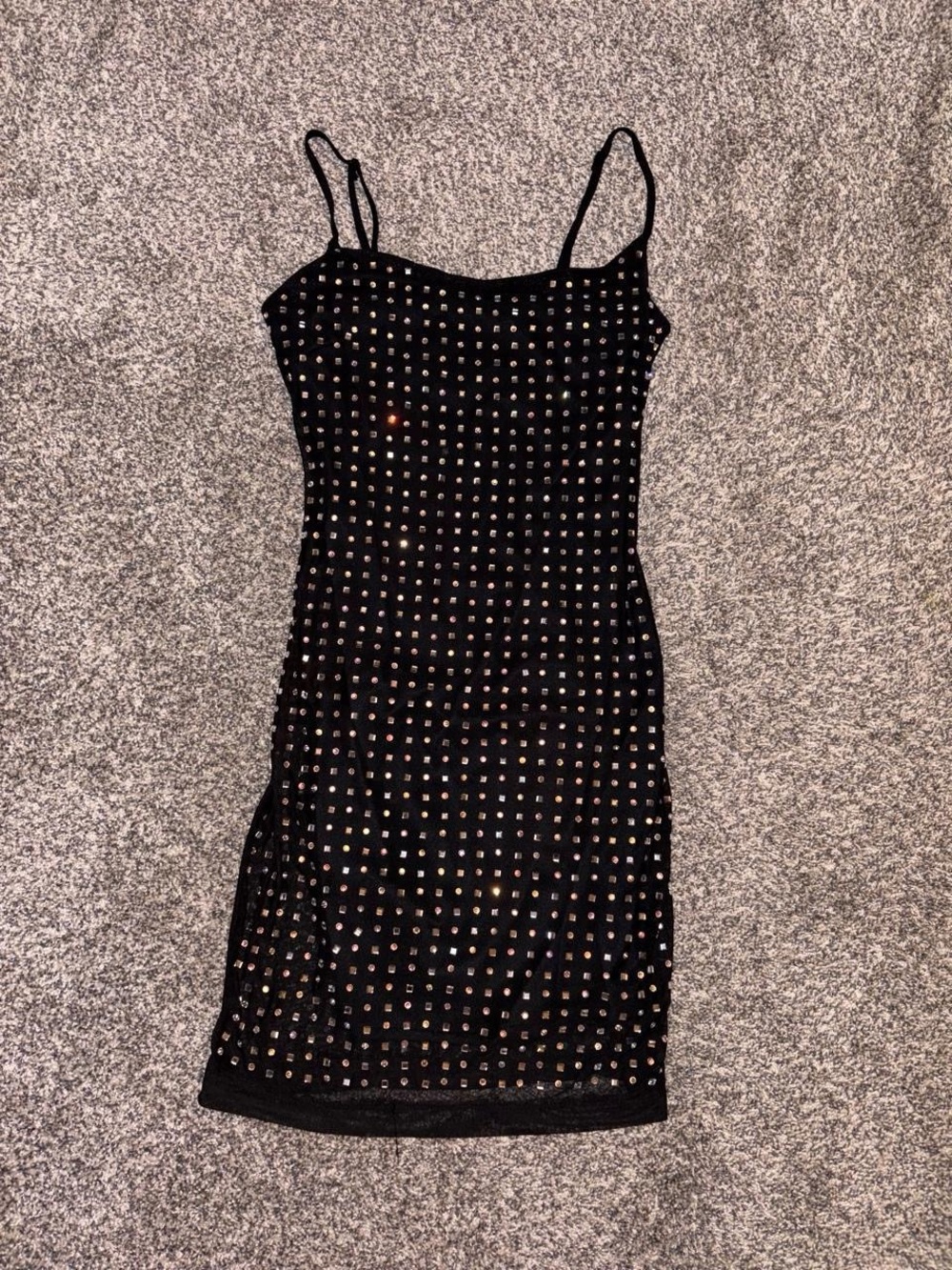Black Y2K studded bedazzled mini dress with sequins